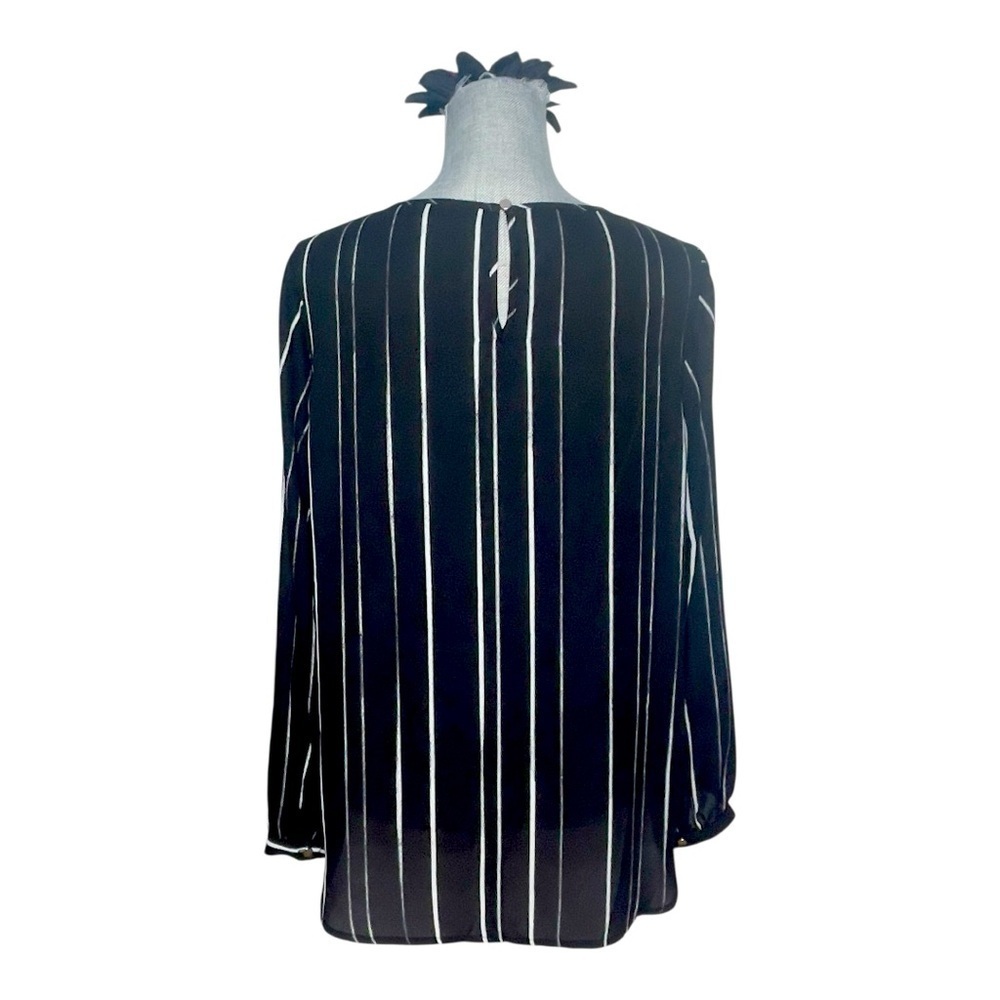 Apt. 9 Black and White Keyhole Tie Front 3/4 Sleeve Blouse Pinstripe size L - Picture 5 of 16